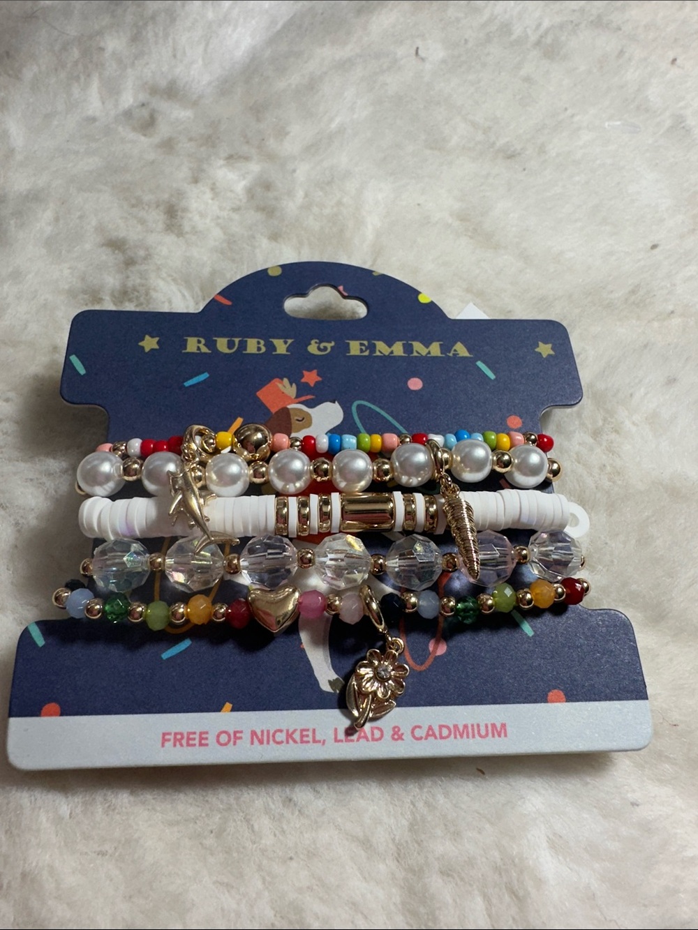 Ruby & Emma set of 5 charm stretchy bracelets